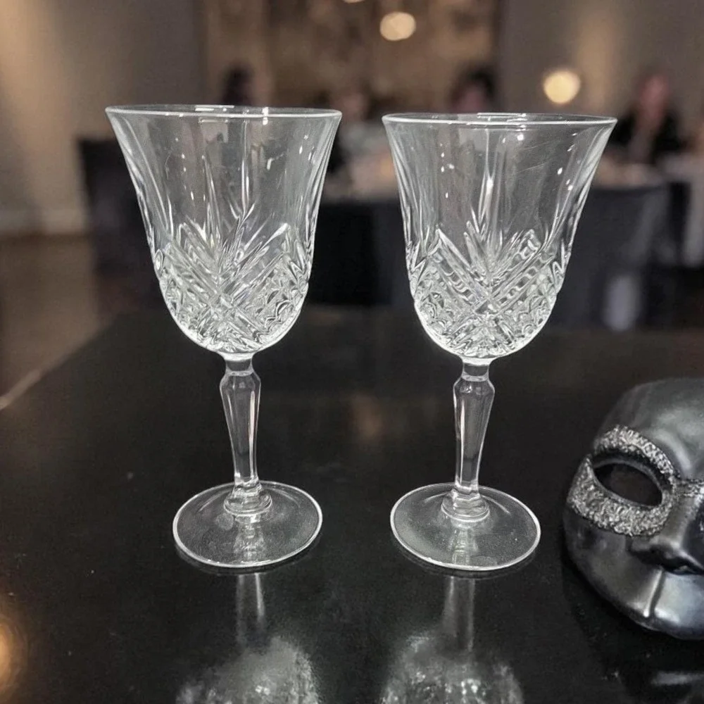 Cristal D'Arques Masquerade‎ Crystal Wine Glasses, Set of 2, Vintage Stemware